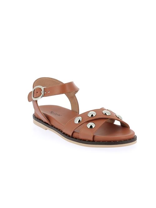 sandalo da donna in pelle cuoio con borchie metalliche e cinturino regolabile NERO GIARDINI | E410490D329